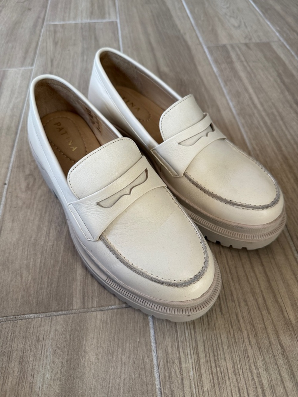 Patina Cream Leather Women's Penny Loafer - Chunky Sole